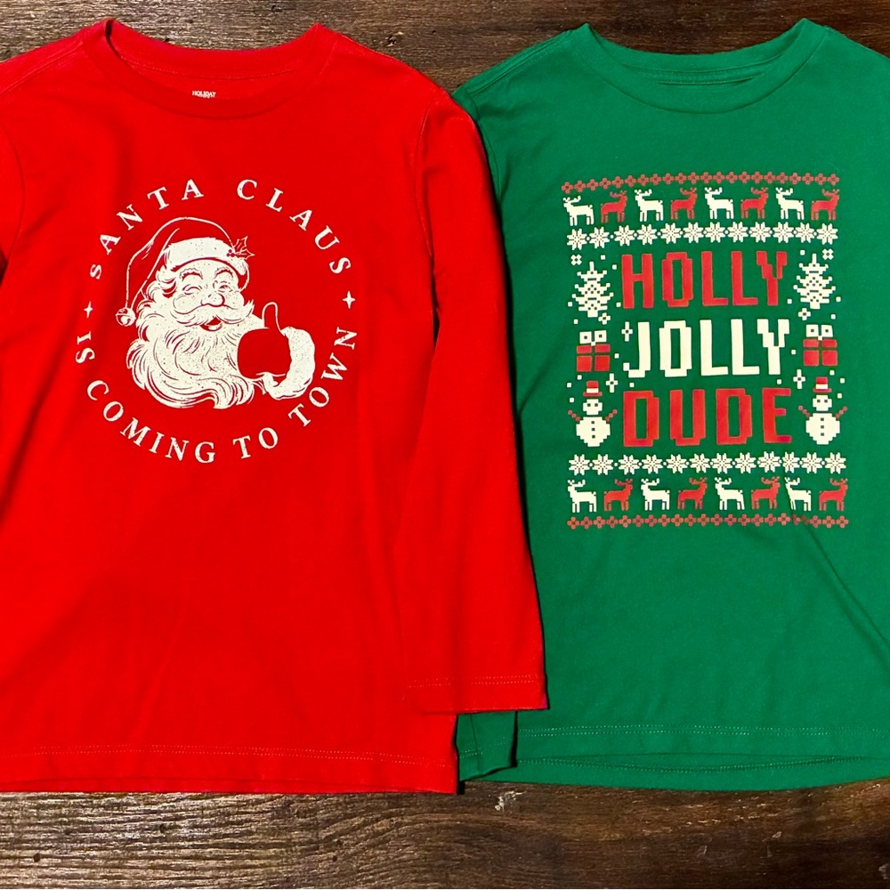 Holiday Time Kids Long Sleeve Tees - Red and Green